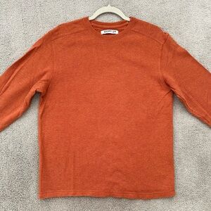 Lightweight Crew Neck Orange Long Sleeve Waffle Knit Sweater Shirt